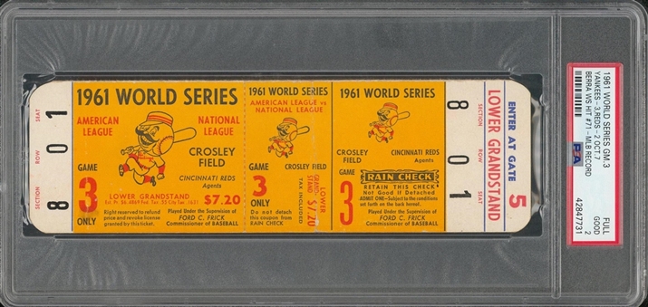 1961 World Series (Yankees vs. Reds) Game 3 Full Ticket - PSA GD 2